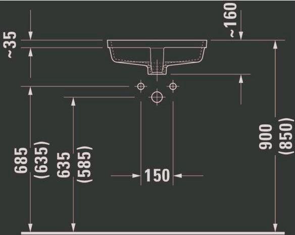 Actual product image Duravit VERO built-in washbasin w ÜL o HLB 430x315mm o tap hole white WG (315 mm, 430 mm)