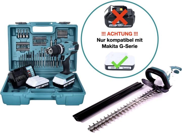 Actual product image Makita DF 457 DWE Cordless Screwdriver 18 V 42Â Nm G-Series + UH 522 DZ Cordless Hedge Trimmer 18 V (Rechargeable battery operated)