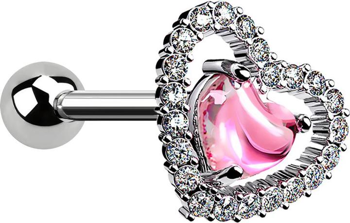 Star Piercing Micro Barbell silber mit Kugel Herz und Herzkristall (Chirurgenstahl 316L, Messing)