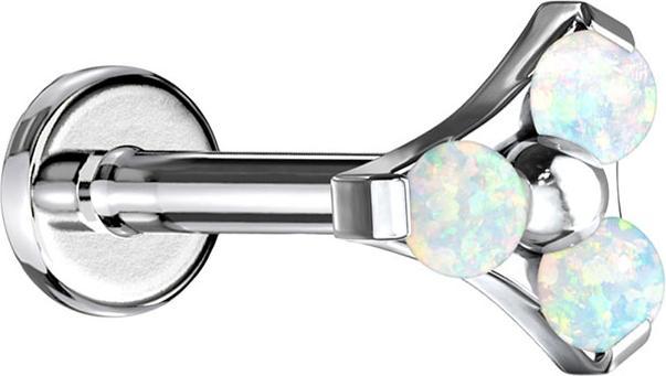 Star Piercing Micro Labret Innengewinde silber Dreieck drei Opale weiss (Chirurgenstahl 316L, ohne Messing)