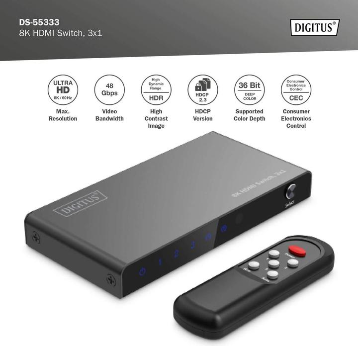 Productafbeelding Digitus 8K HDMI schakelaar, 3x1