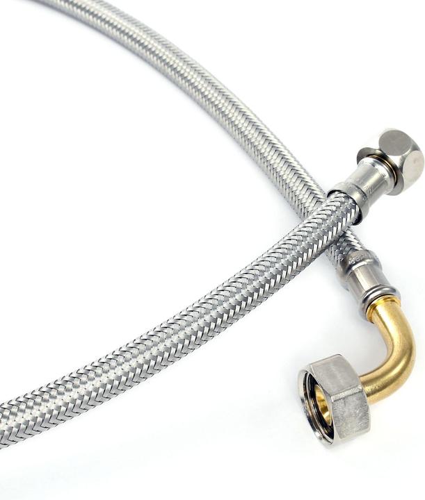 Immagine prodotto XPOtool Tubo flessibile da 800 mm DN8 3/8" UN con gomito (14,95 mm) e 1/2" UN (18,64 mm) Tubo corazzato
