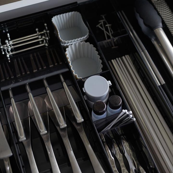 Actual product image Yamazaki Pull-out cutlery tray with angled compartments TOWER
