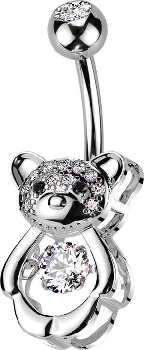 Star Piercing Banane silber mit Kugel silber Kristall silber und Teddybär Kristalle silber (Messing, Chirurgenstahl 316L)
