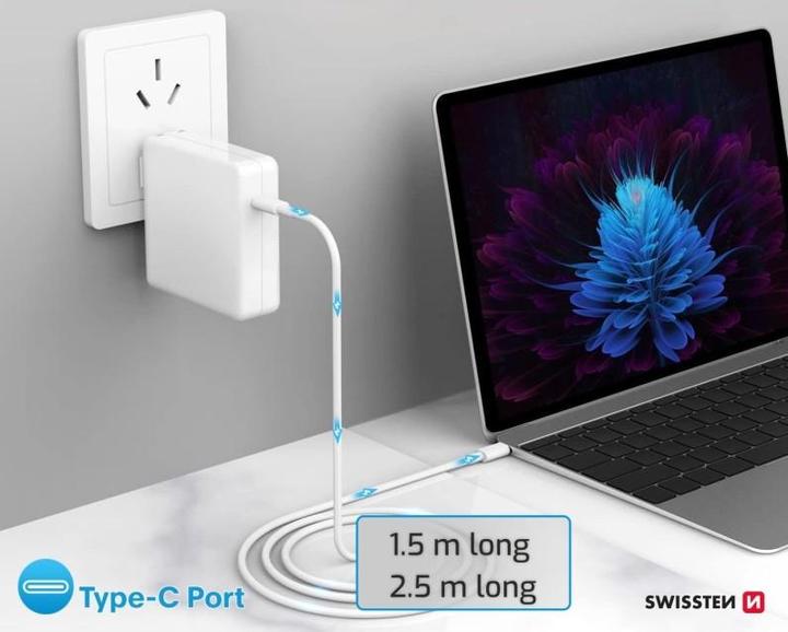 Actual product image Swissten Data Cable TPE USB-C/USB-C Power Delivery 5A (100W) 2.5m White (2.50 m, 100 W)