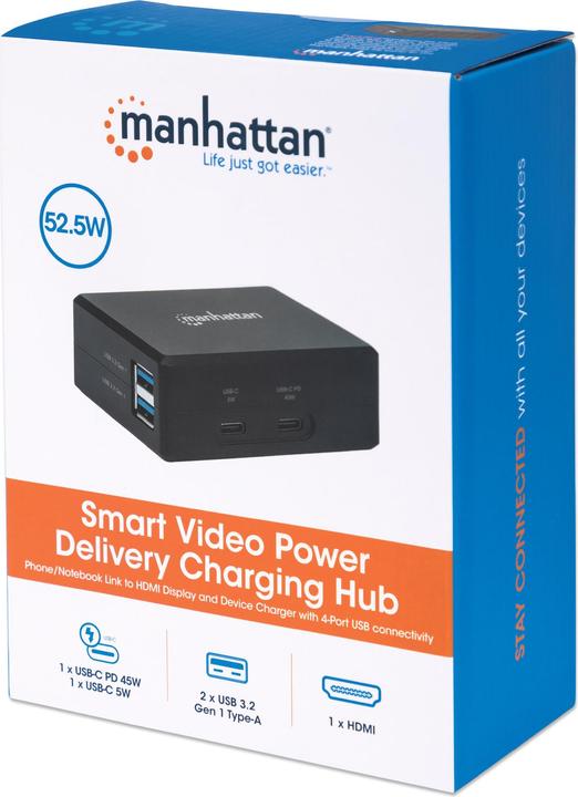 Produktbild Manhattan 130554 Smart Video Power Delivery-Ladehub (USB-C, 1 Ports)