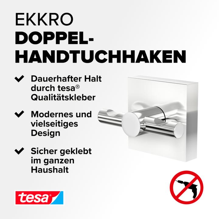 Actual product image tesa EKKRO Towel hook, chrome-plated stainless steel - Bathroom hook for wall mounting without drilling