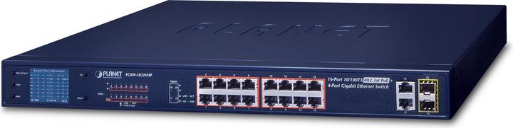 Produktbild Planet 16-Port 10/100TX 802.3at PoE + 2-Port Gigabit TP/SFP (16 Ports)