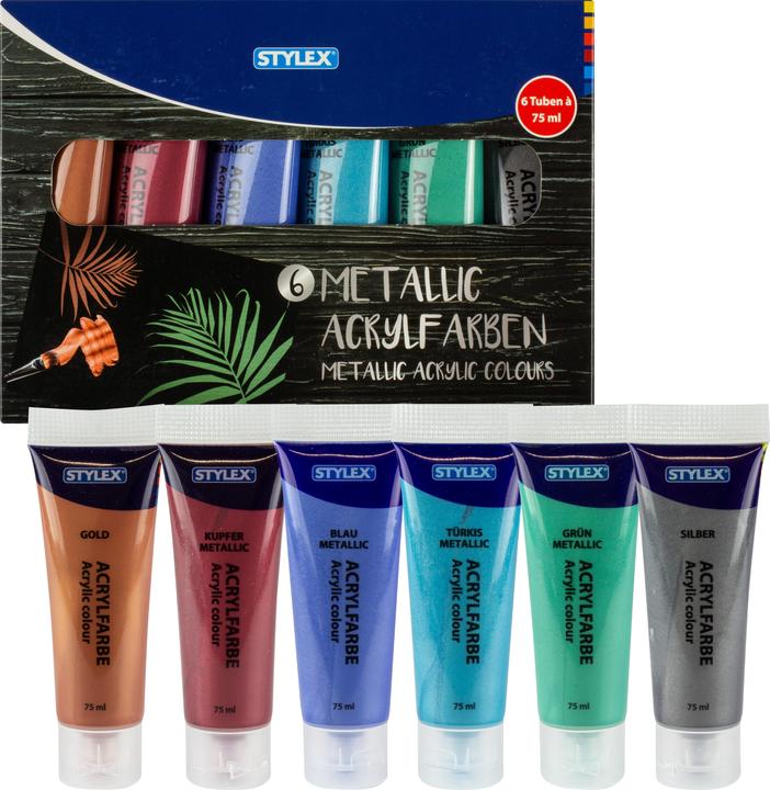 Produktbild Stylex Acrylfarbe 6er 75 ml mehrfarbig (Mehrfarbig Metallic, 75 ml)