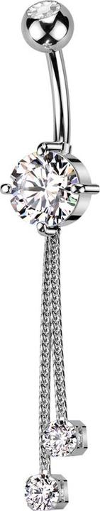Star Piercing Banane silber mit zwei Kugeln Kristall silber Anhänger zwei Ketten mit Kristall (Messing, Chirurgenstahl 316L)