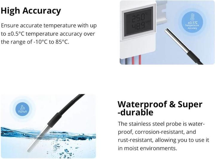 Actual product image Sonoff WTS01 Temperature sensor Waterproof RJ9 1.5m