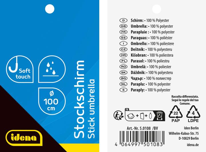 Productafbeelding Idena Stokparaplu zwart Ø100cm soft-touch design handvat