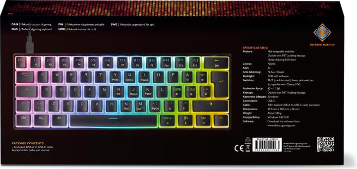 Actual product image Deltaco DK475 Mechanical 60% Keyboard, Pudding Keycaps, Hot swap (CH, Cable)