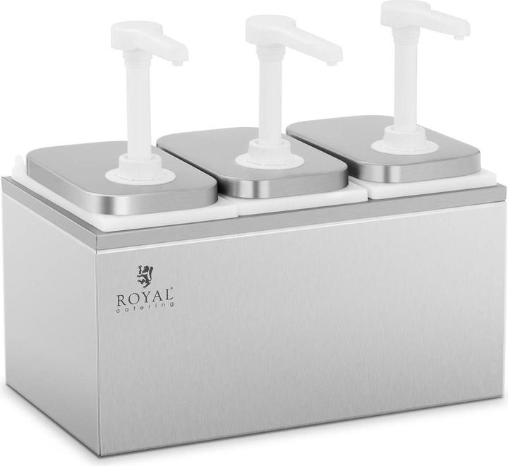 Produktbild Royal Catering Saucenspender Pumpspender Senfspender Dosierspender Edelstahl 3 Pumpen 3 x 2 L