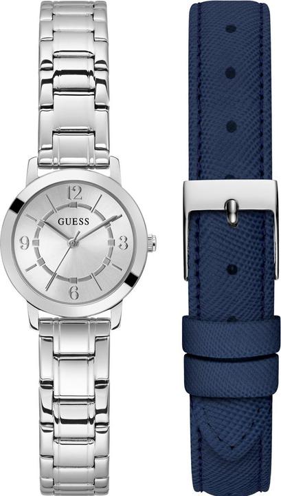 Produktbild Guess P SLV CS W/ CRYS / SUN SLV DL / P SLV BRCT / NAVY SAFFIANO LTR STRP Armbanduhr (28 mm)