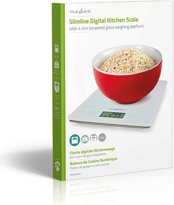 Produktbild Nedis Küchenwaagen | Digital | Glas / Kunststoff | CR 2032 Batterie | Weiss