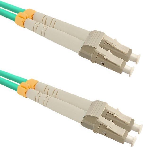 Actual product image Qoltec 54075 Fiber optic cable LC/UPC LSZH OM3 Aqua color (1 m)