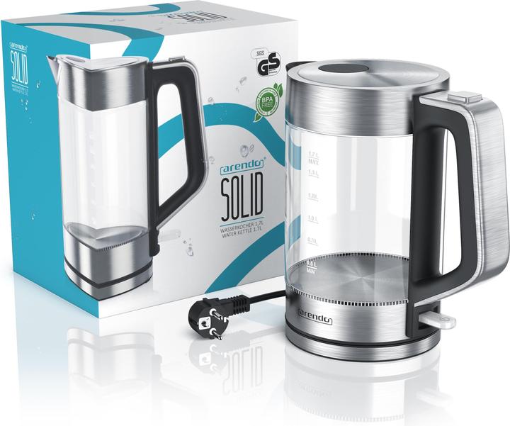Produktbild Arendo Wasserkocher 1,7 l, 2200 W, Edelstahl & Glas, Cool-Touch-Griff, Überhitzungs- & Trockengehschutz (1.70 l)