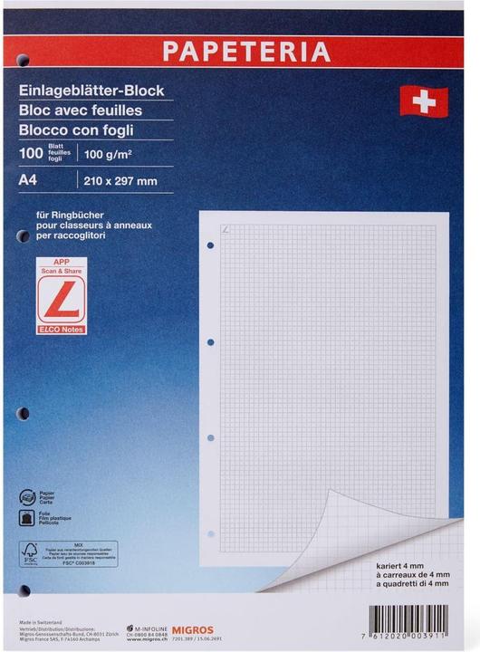 Produktbild Papeteria A4 Einlageblätter-Block (100 g/m², 100 x, A4)