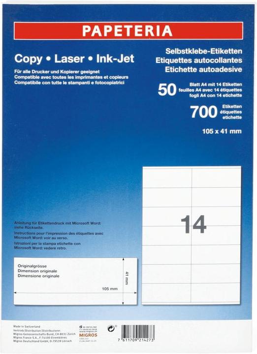Papeteria Selbstklebe-Etiketten 105x41mm weiss