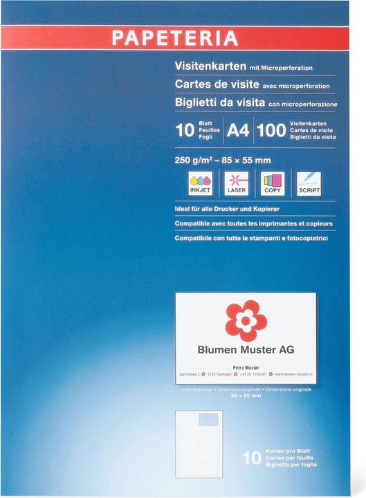 Produktbild Papeteria Visiten-Karten 250g/m2 weiss (250 g/m², 10 x, A4)