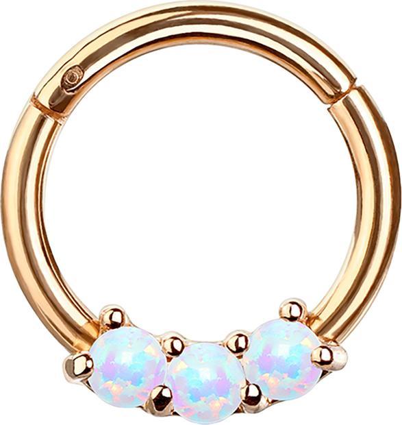 Immagine prodotto Star Piercing Anello a micro segmenti con cerniera in oro rosa con tre perle di opale bianco (Acciaio chirurgico 316L, senza ottone)