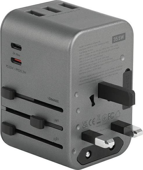 Produktbild Energea ład. siec. 3xUSB+2xUSB-C PD-PPS-QC 3.0 35.5W 3A2C adapter 4w1 US/UA/EU/UK szary/gunmetal Tra (35.50 W)