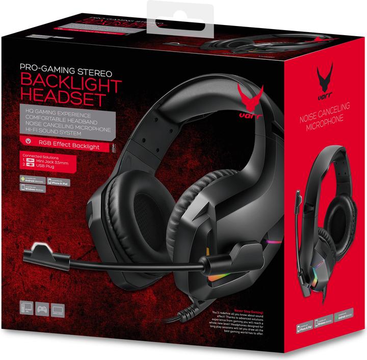 Produktbild Varr Pro Gaming Headset with RGB Backlight, Highly Sensitive Microphone (.) Boom, Noise Cancelling (Kabelgebunden)