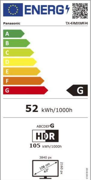 Etichetta energetica Panasonic TX-43MXW834 (43", LED, 4K, 2023)