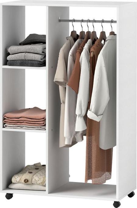 Swisshandel24 Kleiderschrank auf Rollen, Rollbarer Kleiderständer, 80 x 40 x 128 cm, Weiss