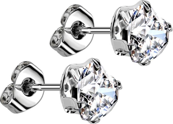 Star Piercing Ohrstecker silber mit Herzkristall silber (Chirurgenstahl 316L, ohne Messing)