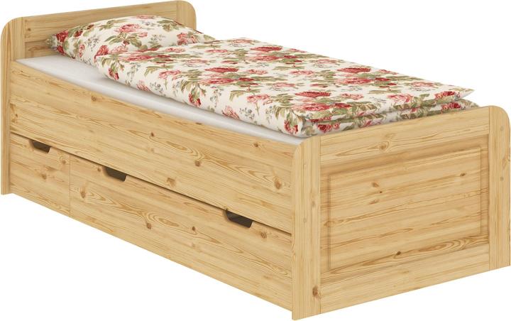 Produktbild Erst-Holz Seniorenbett extra hoch 100x200 Einzelbett + Rollrost Matratze Bett Massivholz Kiefer 60.42-10FLM (100 x 200 cm)