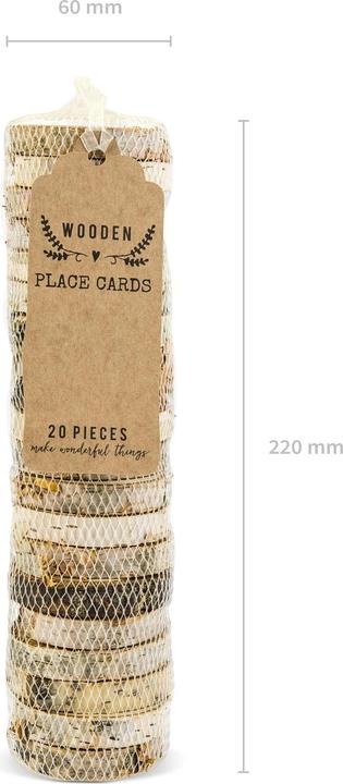 Produktbild Partydeco Tischkarte Holzscheibe Ø 4.5-6.5 cm H: 1 cm, 20 Stück, Braun