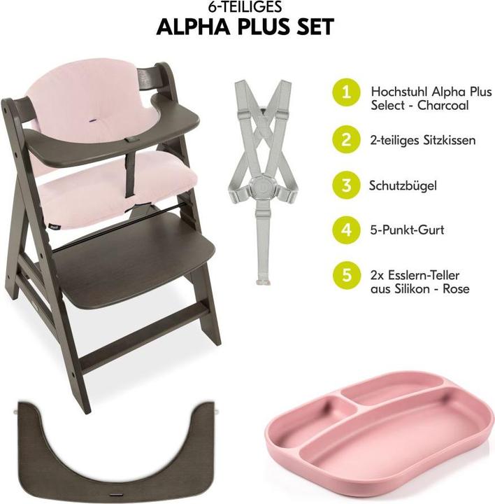 Produktbild Hauck Hochstühle Hochstuhl Alpha Plus Select Charcoal - im Sparset (Hochstuhl)