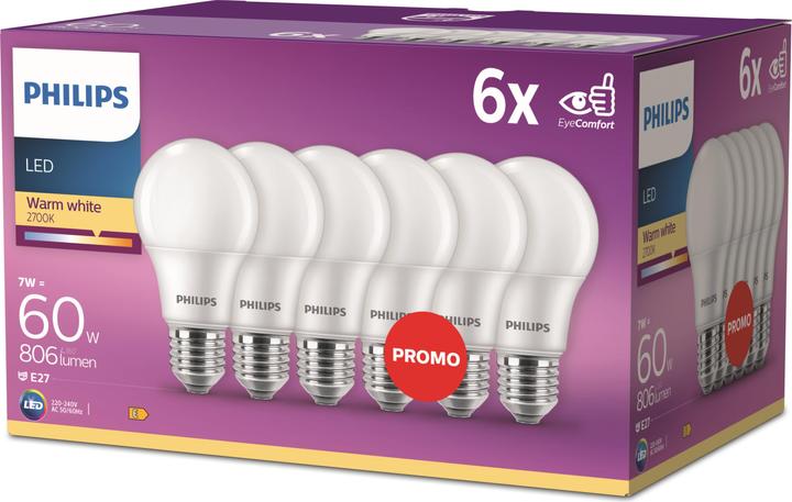 Produktbild Philips LED 60W (E27, 7 W, 806 lm, 6 x, E)