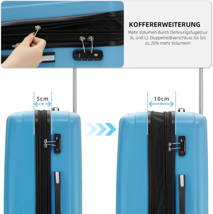 Immagine prodotto Beibye Reisekoffer Hartschalen-Set (115 l, Bagaglio a mano (fino a 50 litri), M (50 - 90l), L (90 - 115l))