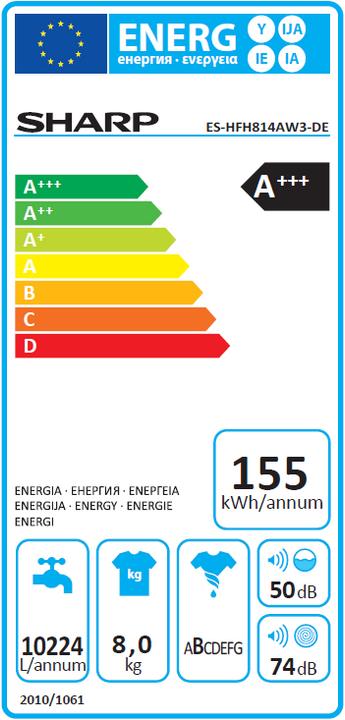 Energie-Label Sharp ES-HFH814AW3-DE (8 kg, Links)