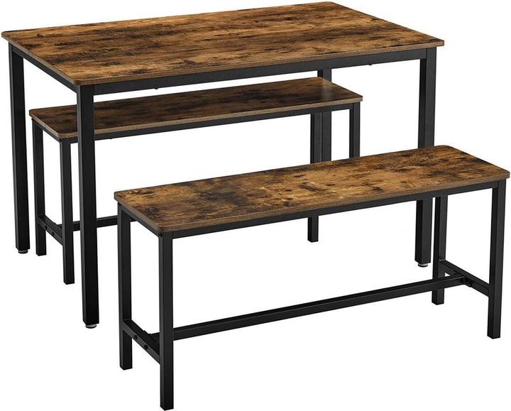 Vasagle Tisch mit zwei Bänken, Vintagebraun-Schwarz, Tiefe: 70 cm (110 x 75 x 70 cm)