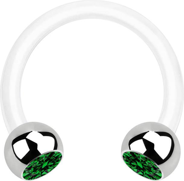 Image du produit Star Piercing Micro Circular Barbell blanc avec deux boules argent cristal vert (Bioflex, sans laiton, Acier chirurgical 316L)