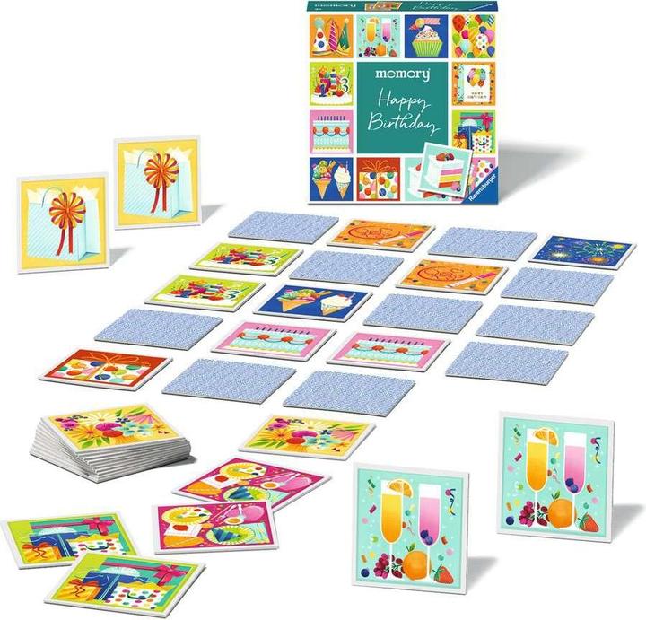 Produktbild Ravensburger moments memory® Happy Birthday - 22399 - Zum Geburtstag gratulieren mit dem (Deutsch, Arabisch, Russisch, Finnisch, Türkisch, Spanisch, Englisch, Thailändisch, Katalanisch, Schwedisch, Italienisch, Polnisch, Bulgarisch, Ukrainisch, Norwegisch, Isländisch, Dänisch, Lettisch, Portugiesisch, Koreanisch, Tschechisch, Litauisch, Ungarisch, Estnisch, Niederländisch)