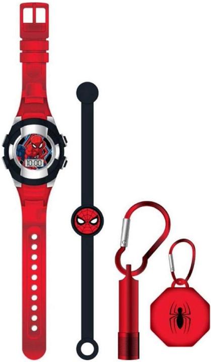 Actual product image Accutime Spider-Man wristwatch set with accessories, children's LCD watch with digital display, flashing (Digital watch)