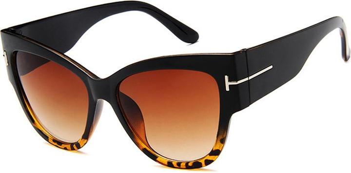 Techsuit - Sunglasses (9778) - for Women with PC Frame and Lens, Cat Eye - Black / Leopard / Brown