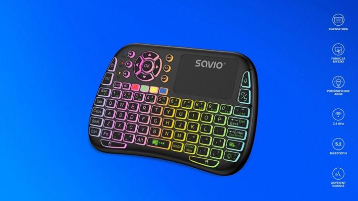 Produktbild Savio KW-04 Hintergrundbeleuchtete kabellose Tastatur RGB BT + 2 4 GHz TV-Box Smart TV Konsolen (US, Kabellos)