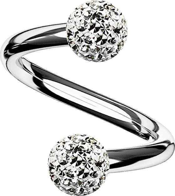 Actual product image Star Piercing Micro Spirale silber mit zwei Kristallkugeln silber Epoxy Schutzschicht (without brass, Titanium G23)