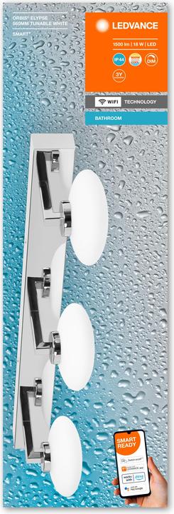 Image du produit Ledvance Smart+ wall Orbis Elypse IP44 TW 56 cm Chrome 3x5W 1500Lum (1500 lm)