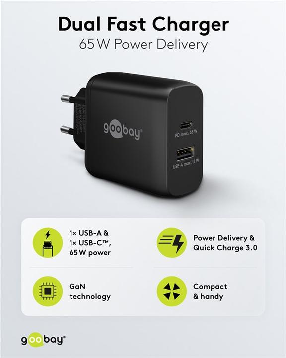 Produktbild Goobay USB-C PD Dual-Schnellladegerät 65 W schwarz (65 W)
