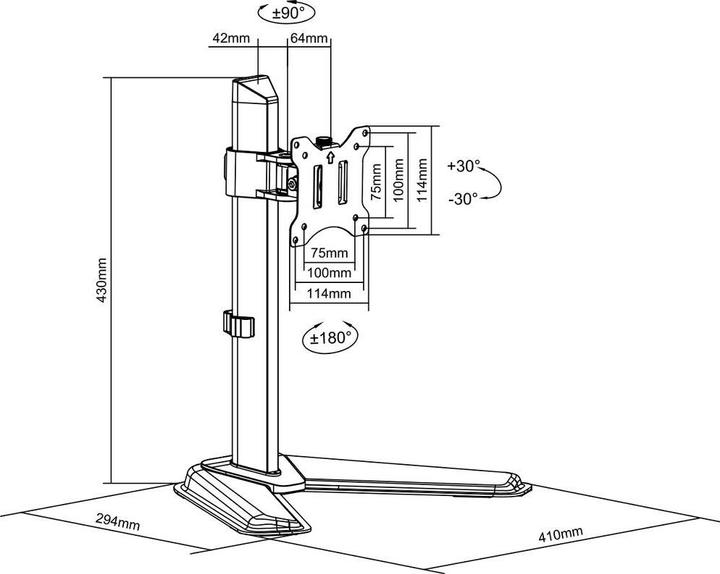Actual product image myWall Height-adjustable table stand for flat screens (Table, 32.01")