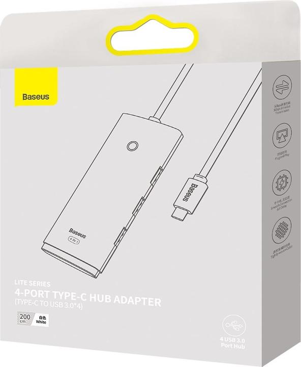 Actual product image Baseus Lite Series 4-Port Type-C HUB Adapter (Type-C to USB 3.0*4 ) 2m White (USB-C, 80 Ports)