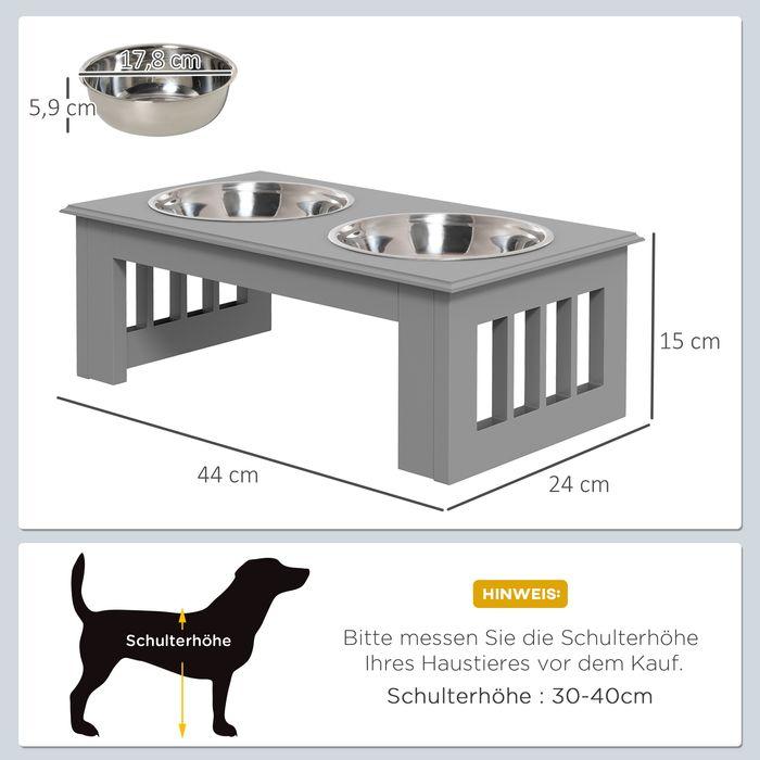 Produktbild Swisshandel24 Hunde-Futterstation, rutschfest, 44x24x15cm, Grau, 0,9L pro Napf (0.90 l)