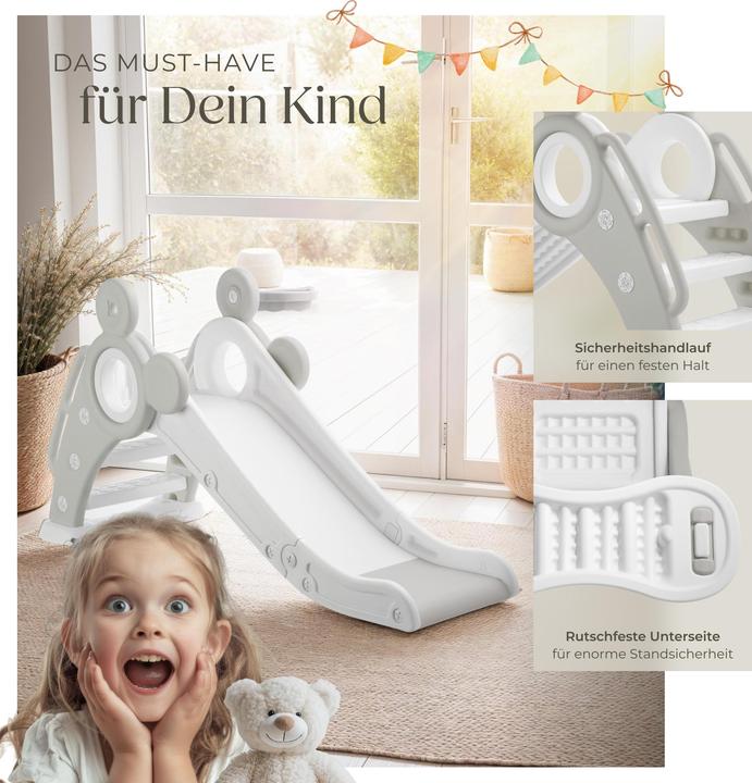 Produktbild tectake Kinderrutsche Joy, mit Basketballkorb, klappbar